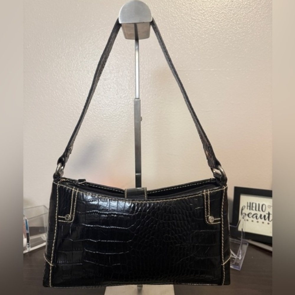 Liz Claiborne Black Croc-Embossed Shoulder Bag